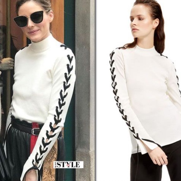 Sportmax Sweaters - SPORTMAX White Sweater with Black Lace-Up Sleeves